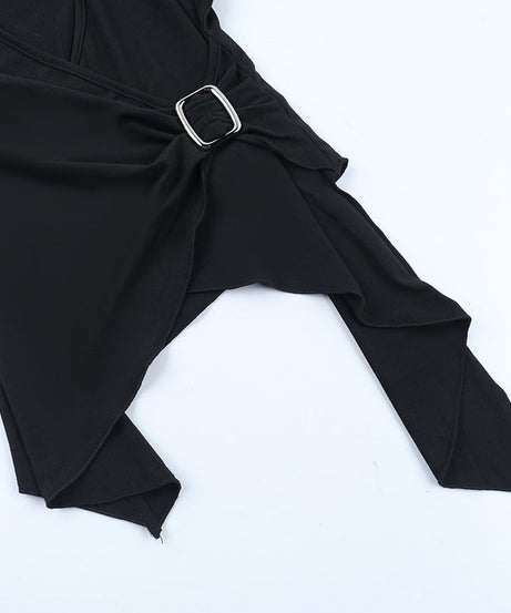 Elevated Fall Chic: Asymmetrical Buckle Wrap V-Neck Top for Women