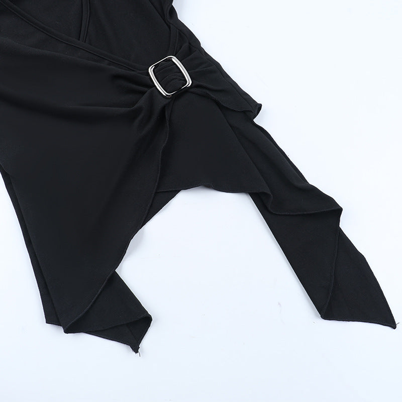 Elevated Fall Chic: Asymmetrical Buckle Wrap V-Neck Top for Women