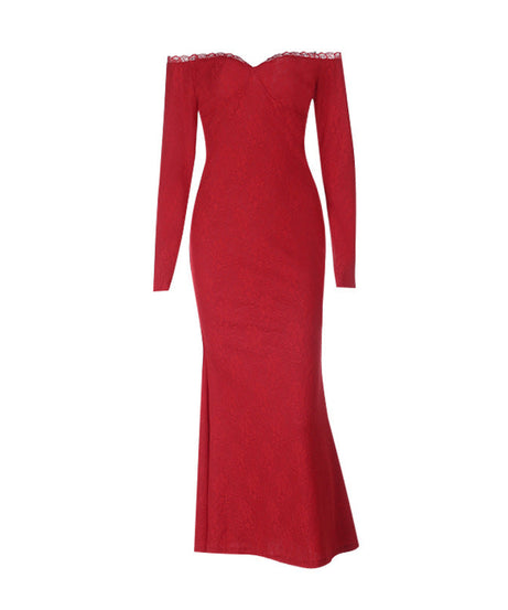 Timeless Red Lace Off-Shoulder Maxi Gown - Your Go-To for Fall & Holiday Glamour