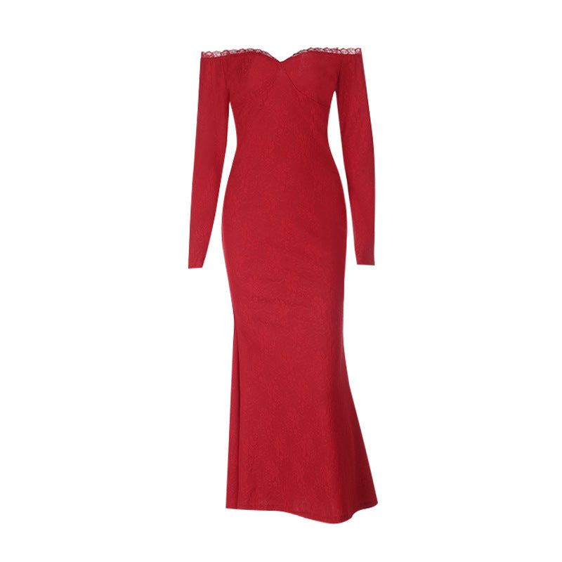 Timeless Red Lace Off-Shoulder Maxi Gown - Your Go-To for Fall & Holiday Glamour