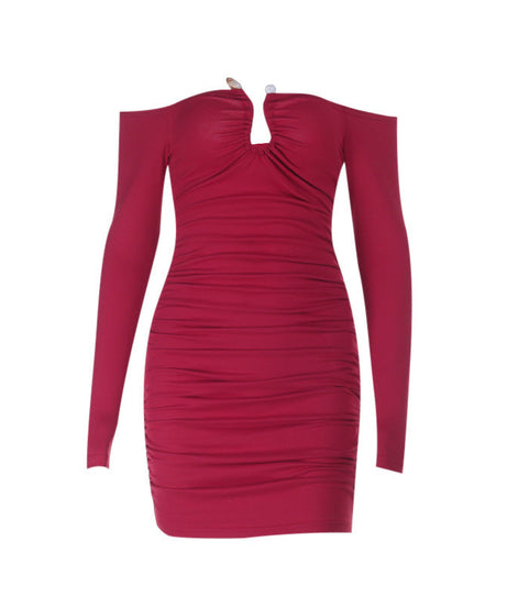 Sultry Red Ruched Off-Shoulder Bodycon Mini Dress – Holiday & NYE Party Ready!
