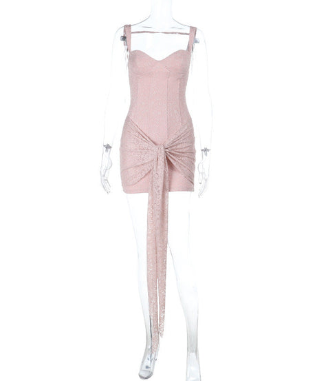 Chic Blush Lace Bustier Mini Dress with Draped Tie - Your Fall & Holiday Event Essential