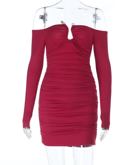 Sultry Red Ruched Off-Shoulder Bodycon Mini Dress – Holiday & NYE Party Ready!