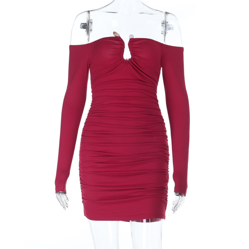 Sultry Red Ruched Off-Shoulder Bodycon Mini Dress – Holiday & NYE Party Ready!