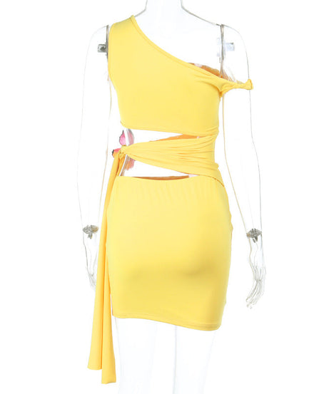 Sunshine Yellow Butterfly Cut-Out Mini Dress - One Shoulder, Vacation Ready
