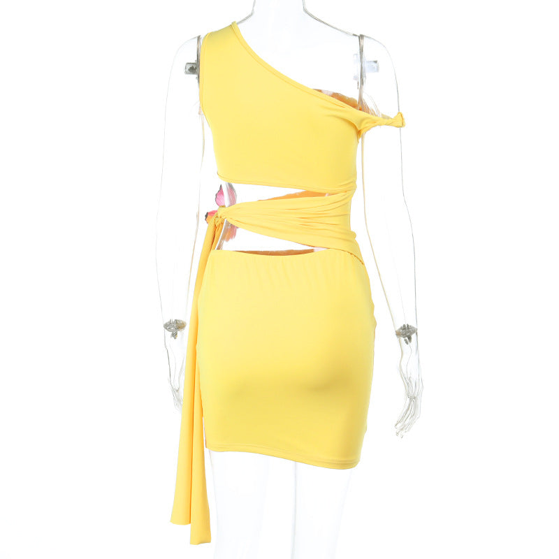 Sunshine Yellow Butterfly Cut-Out Mini Dress - One Shoulder, Vacation Ready