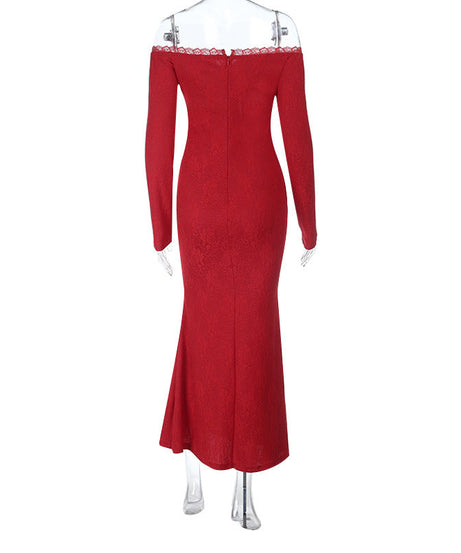 Timeless Red Lace Off-Shoulder Maxi Gown - Your Go-To for Fall & Holiday Glamour