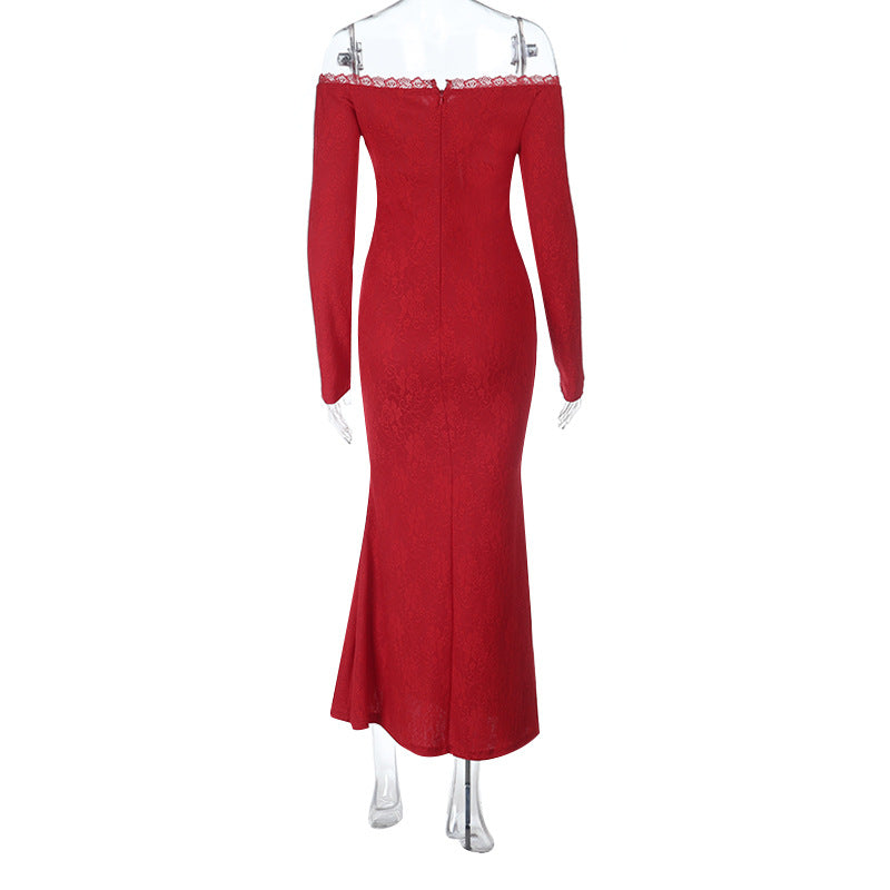 Timeless Red Lace Off-Shoulder Maxi Gown - Your Go-To for Fall & Holiday Glamour