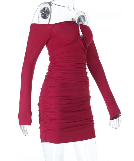 Sultry Red Ruched Off-Shoulder Bodycon Mini Dress – Holiday & NYE Party Ready!