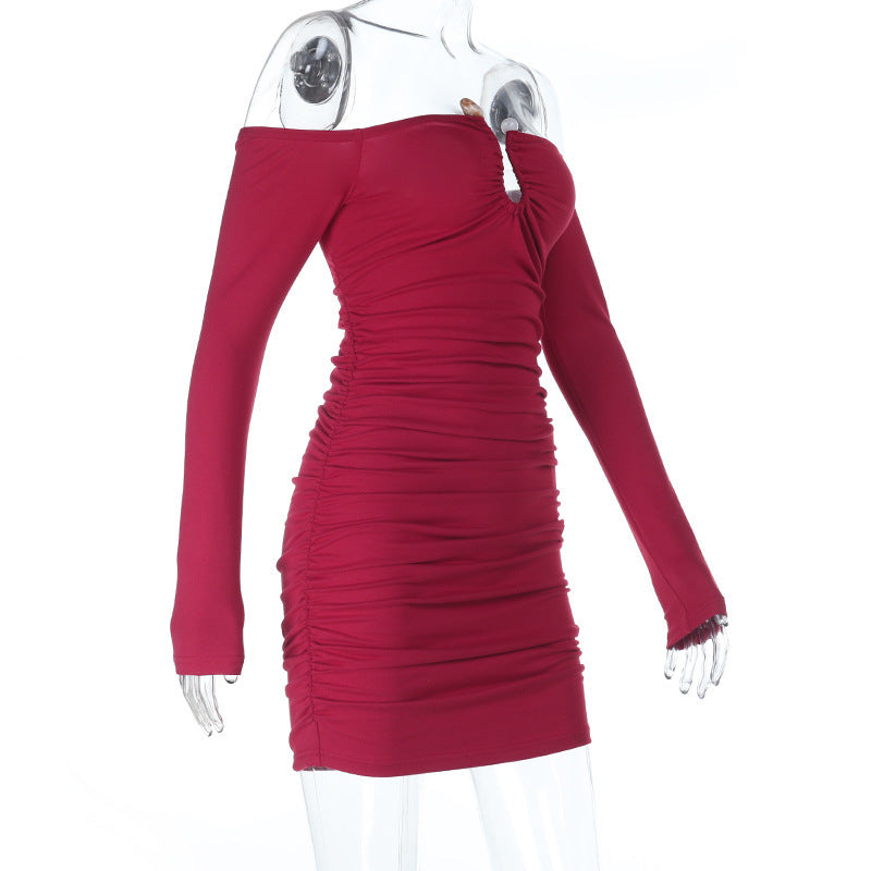 Sultry Red Ruched Off-Shoulder Bodycon Mini Dress – Holiday & NYE Party Ready!