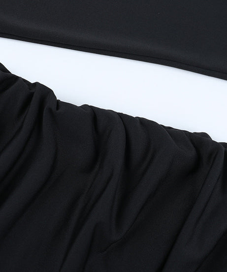 Show-Stopping Black Cut-Out Ruched Mini Dress | Draped Asymmetrical Hem for Fall & Holiday Parties