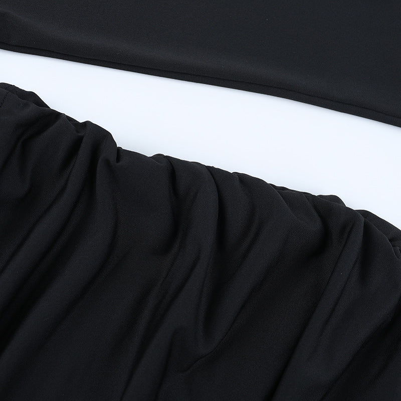 Show-Stopping Black Cut-Out Ruched Mini Dress | Draped Asymmetrical Hem for Fall & Holiday Parties