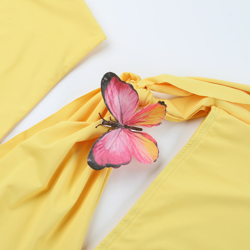 Sunshine Yellow Butterfly Cut-Out Mini Dress - One Shoulder, Vacation Ready