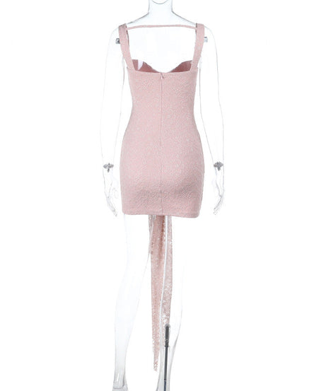 Chic Blush Lace Bustier Mini Dress with Draped Tie - Your Fall & Holiday Event Essential