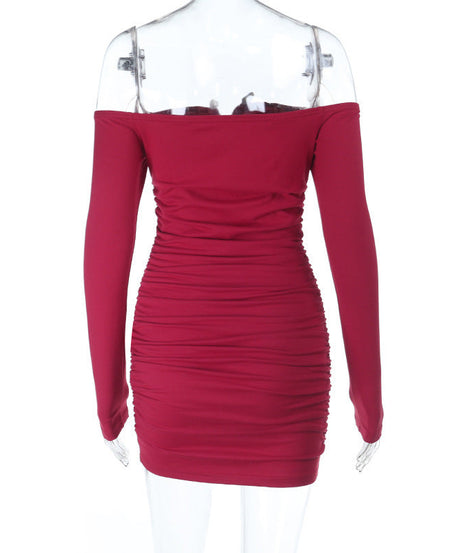 Sultry Red Ruched Off-Shoulder Bodycon Mini Dress – Holiday & NYE Party Ready!