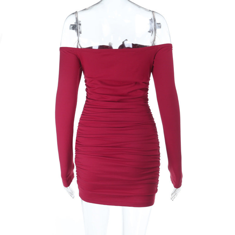 Sultry Red Ruched Off-Shoulder Bodycon Mini Dress – Holiday & NYE Party Ready!