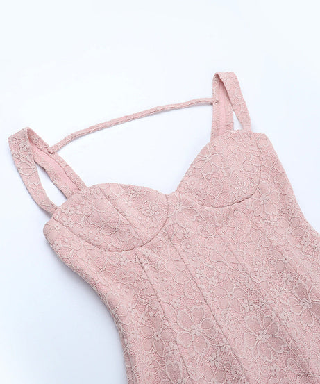 Chic Blush Lace Bustier Mini Dress with Draped Tie - Your Fall & Holiday Event Essential