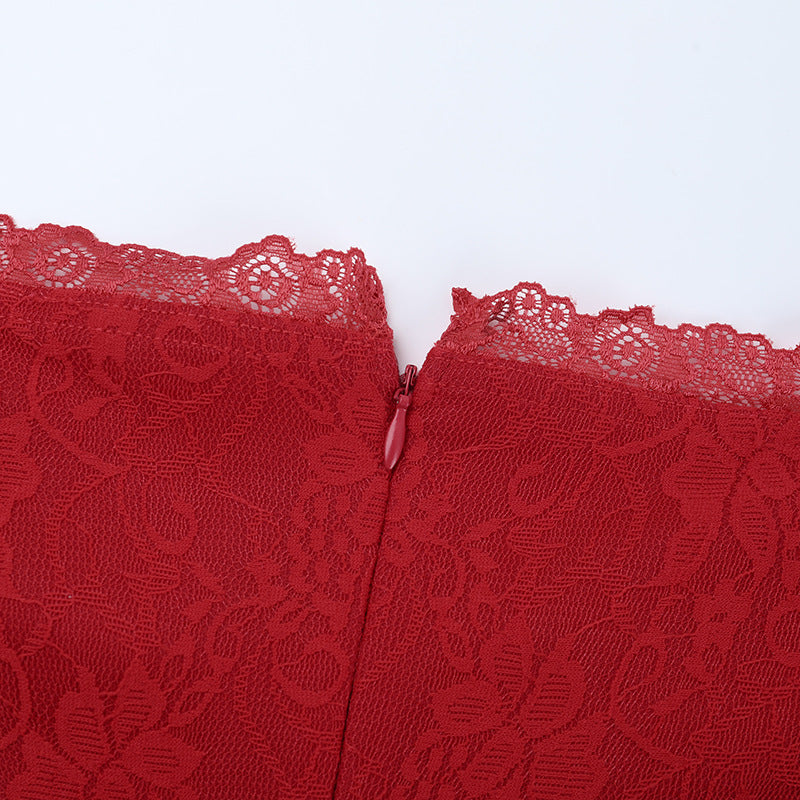 Timeless Red Lace Off-Shoulder Maxi Gown - Your Go-To for Fall & Holiday Glamour