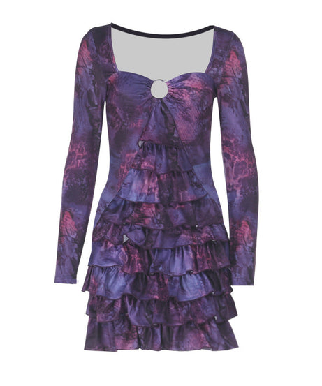 Enchanting Bloom O-Ring Ruffle Mini Dress - Fall Party & Date Night Ready