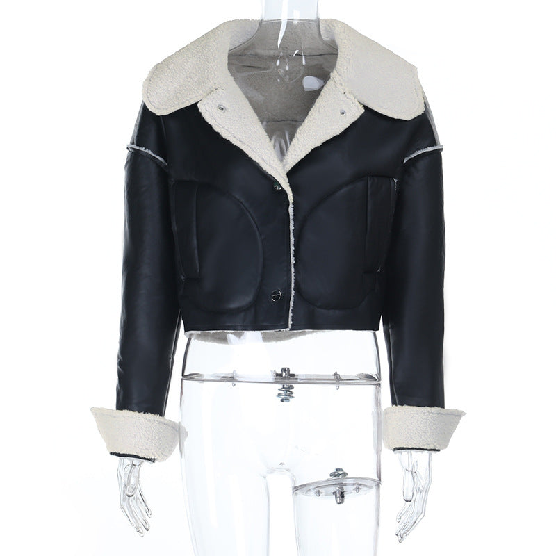 Chic Women's Faux Leather Shearling Cropped Aviator Jacket | Cozy Fall & Winter Outerwear