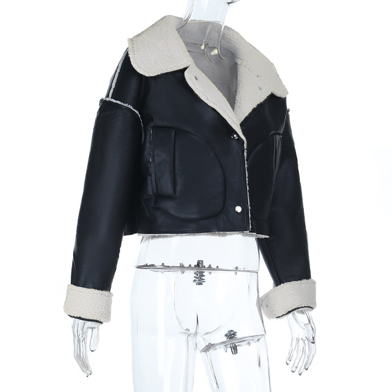 Chic Women's Faux Leather Shearling Cropped Aviator Jacket | Cozy Fall & Winter Outerwear