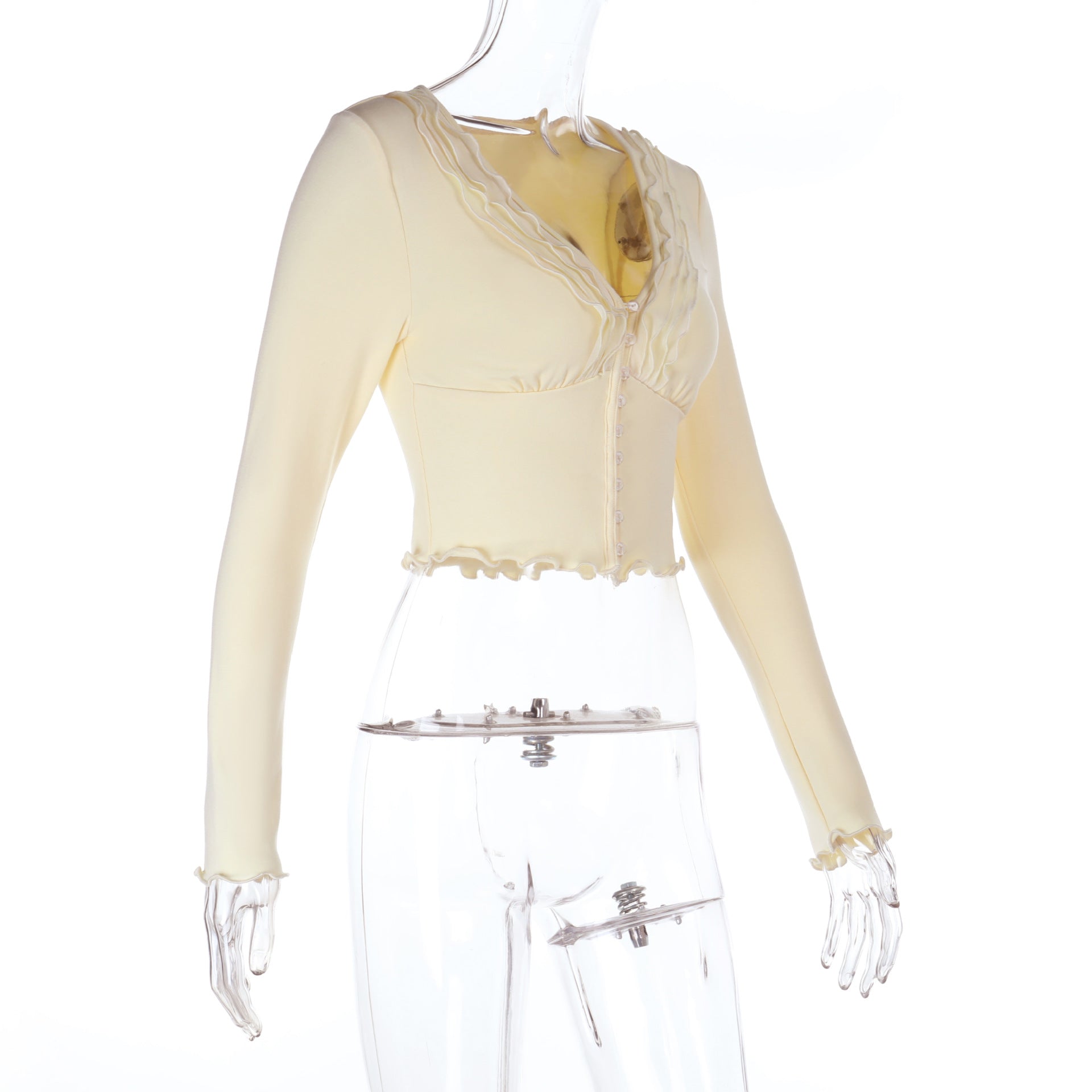 Cozy Fall Chic: Dainty Ruffle V-Neck Button-Front Cropped Top | Buttermilk Bliss