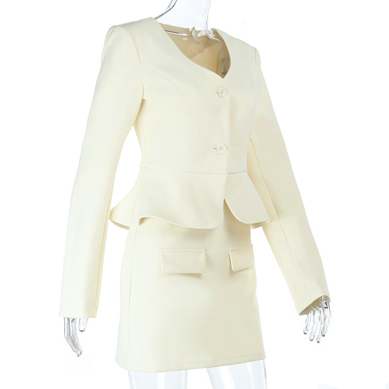 Elegant Ivory Peplum Skirt Suit Set – Your Fall & Holiday Professional Power Look
