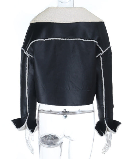 Chic Women's Faux Leather Shearling Cropped Aviator Jacket | Cozy Fall & Winter Outerwear