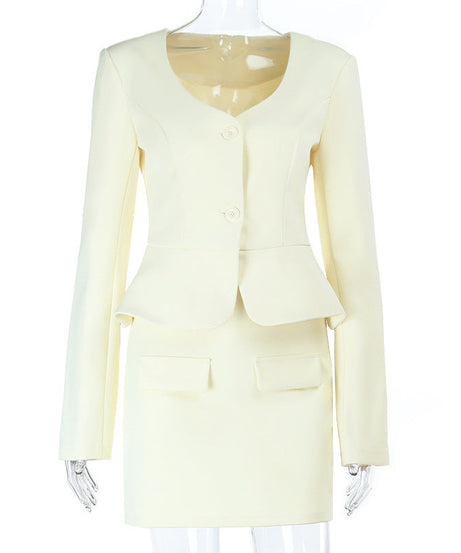 Elegant Ivory Peplum Skirt Suit Set – Your Fall & Holiday Professional Power Look