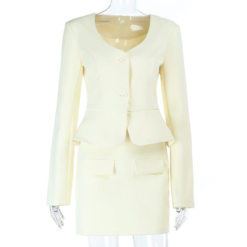 Elegant Ivory Peplum Skirt Suit Set – Your Fall & Holiday Professional Power Look