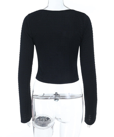 Fall Chic Tie-Front V-Neck Long Sleeve Cropped Top for Women - Versatile & Trendy