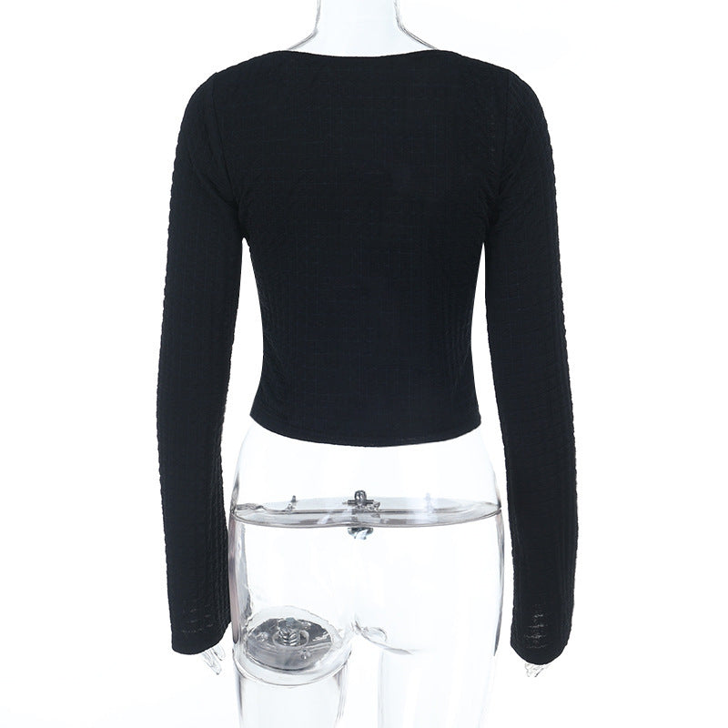 Fall Chic Tie-Front V-Neck Long Sleeve Cropped Top for Women - Versatile & Trendy