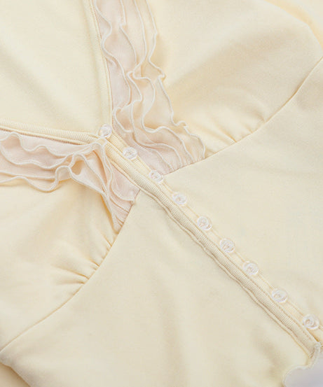 Cozy Fall Chic: Dainty Ruffle V-Neck Button-Front Cropped Top | Buttermilk Bliss