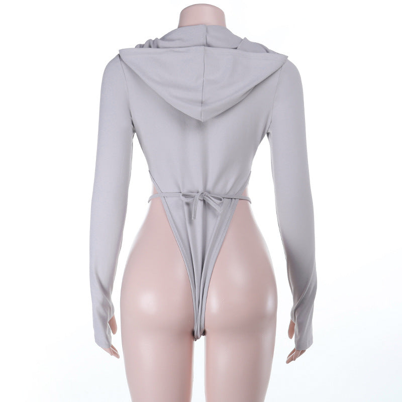 Mystic Pentagram Hooded Bodysuit | Edgy Long Sleeve Thumbhole Fall Top