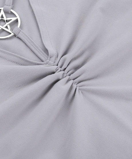 Mystic Pentagram Hooded Bodysuit | Edgy Long Sleeve Thumbhole Fall Top