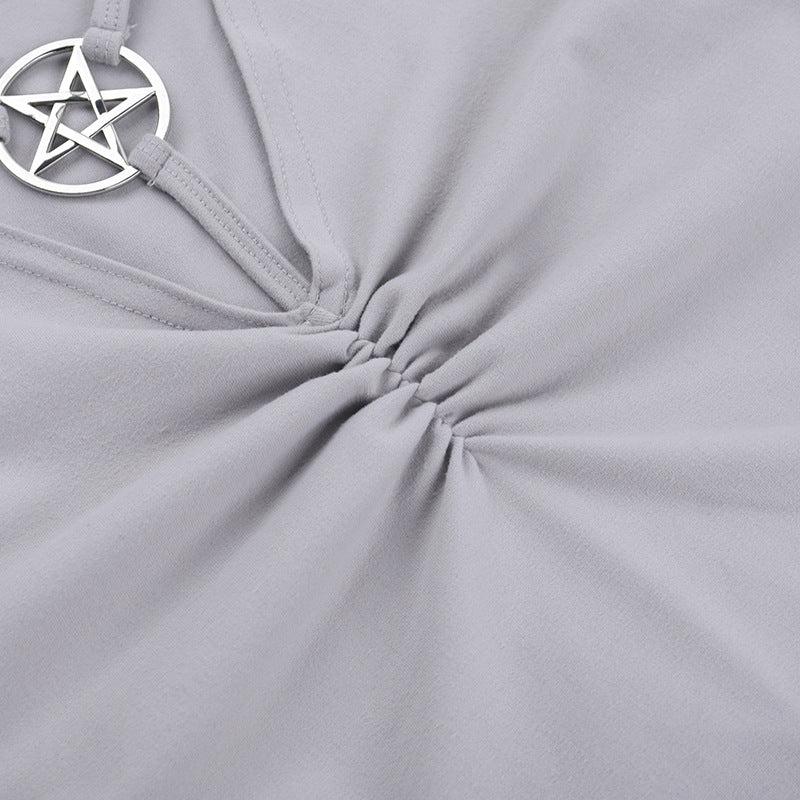 Mystic Pentagram Hooded Bodysuit | Edgy Long Sleeve Thumbhole Fall Top