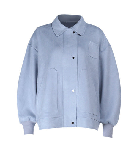 Effortless Fall Chic: Soft Suede-Feel Sky Blue Shacket for Women
