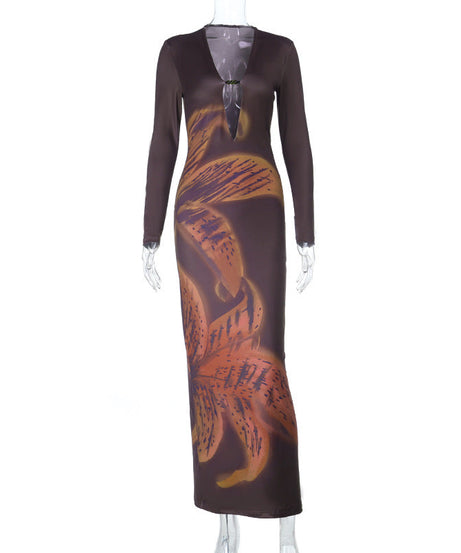 Autumn Bloom Long Sleeve Maxi Dress | Beaded Keyhole & Statement Floral Print