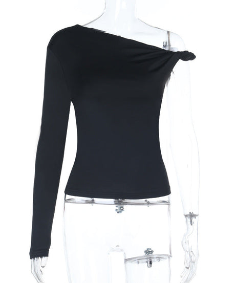 Fall & Holiday Chic: Effortless Knot Detail One-Shoulder Long Sleeve Top for Women