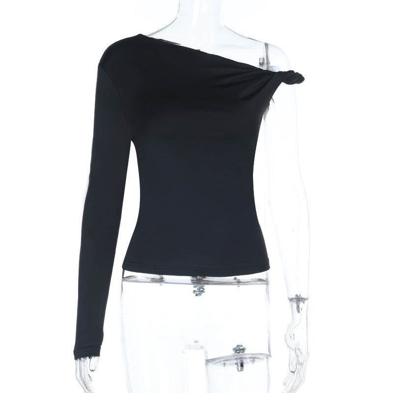 Fall & Holiday Chic: Effortless Knot Detail One-Shoulder Long Sleeve Top for Women
