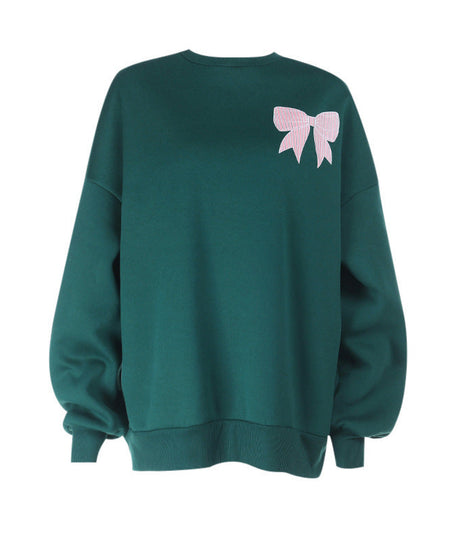 Chic Forest Green Bow Back Sweatshirt - Cozy Fall & Holiday Essential for Women