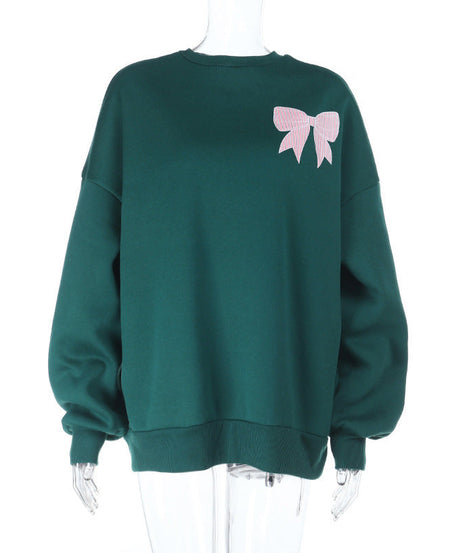 Chic Forest Green Bow Back Sweatshirt - Cozy Fall & Holiday Essential for Women