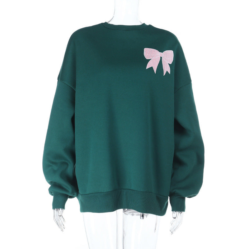 Chic Forest Green Bow Back Sweatshirt - Cozy Fall & Holiday Essential for Women