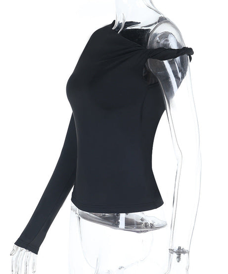 Fall & Holiday Chic: Effortless Knot Detail One-Shoulder Long Sleeve Top for Women