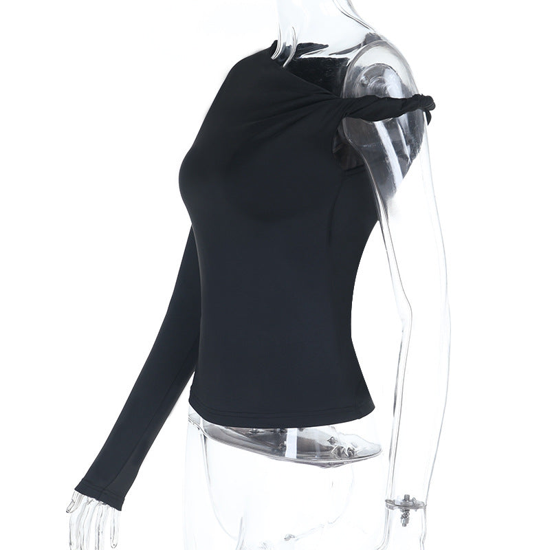 Fall & Holiday Chic: Effortless Knot Detail One-Shoulder Long Sleeve Top for Women