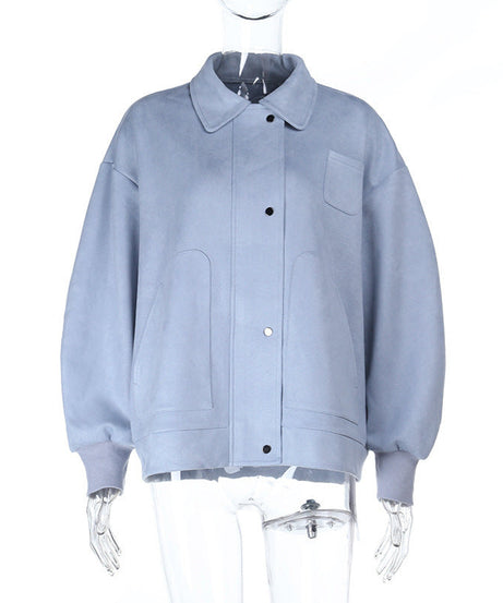 Effortless Fall Chic: Soft Suede-Feel Sky Blue Shacket for Women