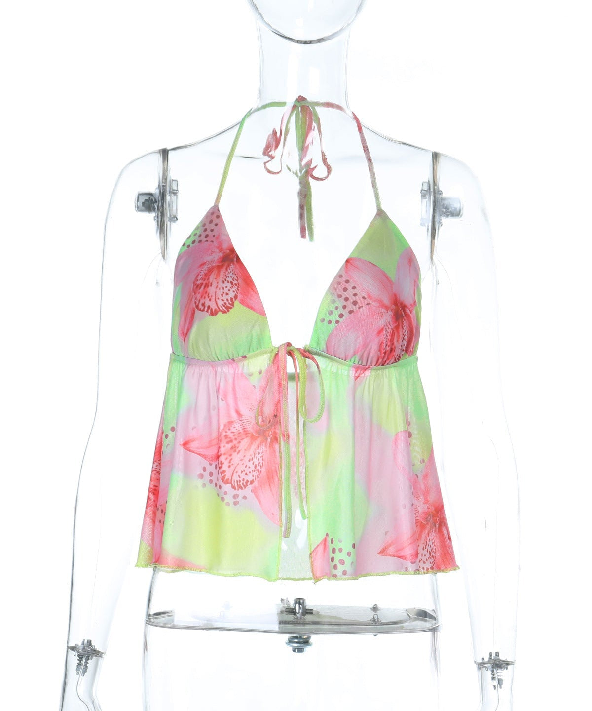 Vibrant Tropical Bloom Halter Top - Self-Tie & Backless for Resort & Spring/Summer 2026