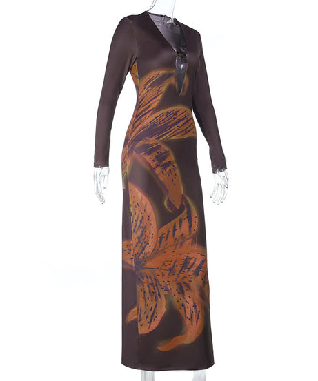 Autumn Bloom Long Sleeve Maxi Dress | Beaded Keyhole & Statement Floral Print