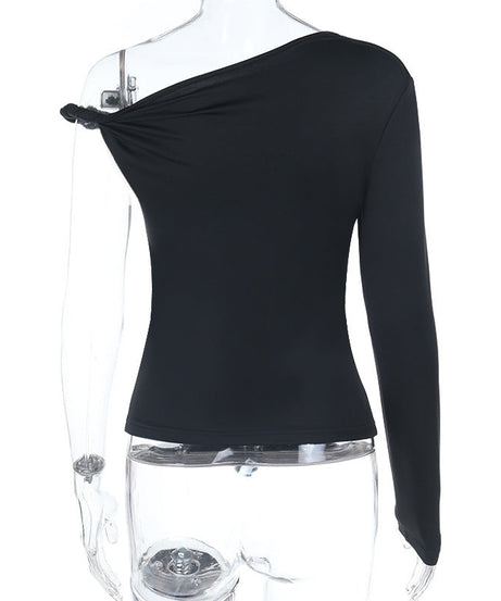 Fall & Holiday Chic: Effortless Knot Detail One-Shoulder Long Sleeve Top for Women