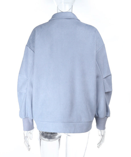 Effortless Fall Chic: Soft Suede-Feel Sky Blue Shacket for Women